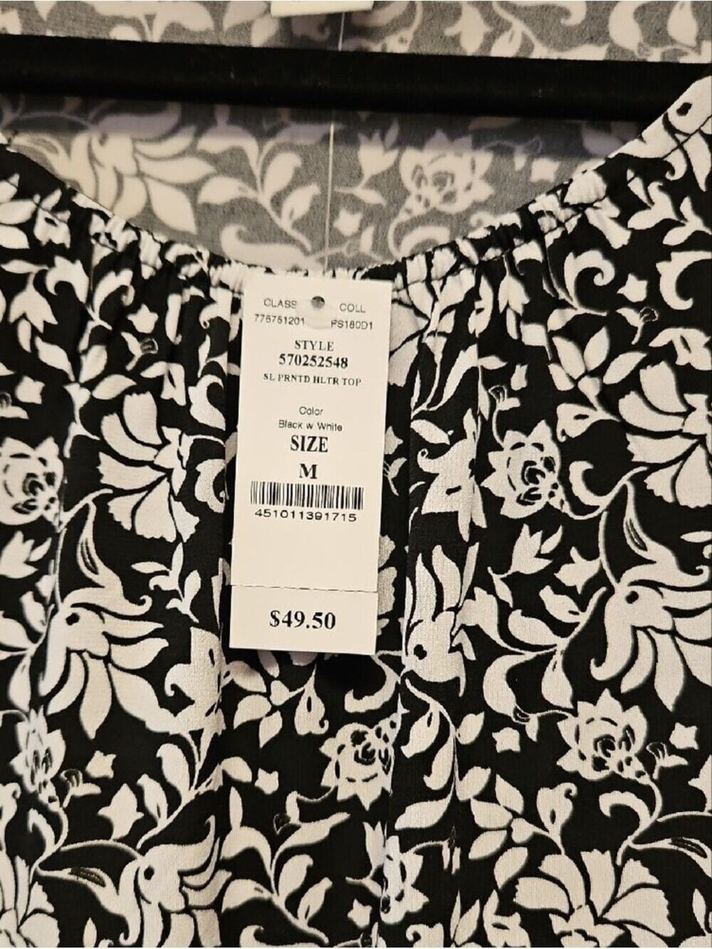 WHBM Black and White Floral Border Tank Top Med - Picture 8 of 8